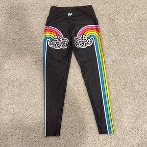 Goldsheep Black Leggings with Rainbow Stripes